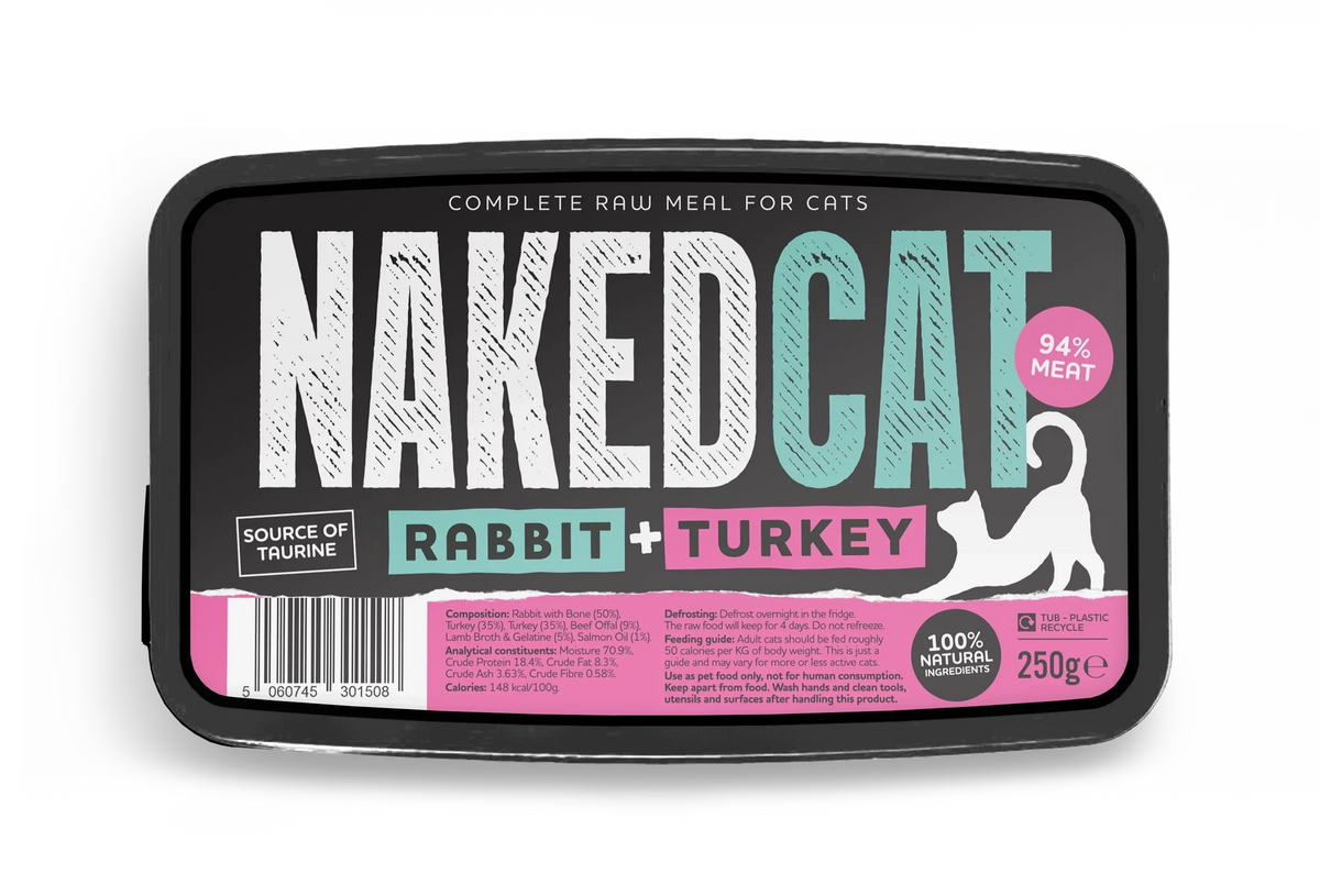 Naked Cat Rabbit & Turkey Raw Cat Food 250g ❄ Raw Cat Food Naked Cat