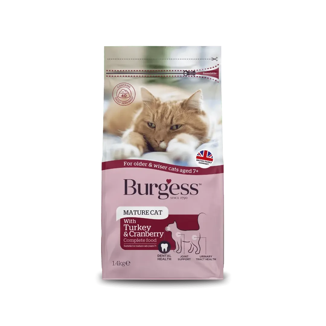Burgess Mature Turkey & Cranberry Dry Cat Food 1.4kg Dry Cat Food Burgess