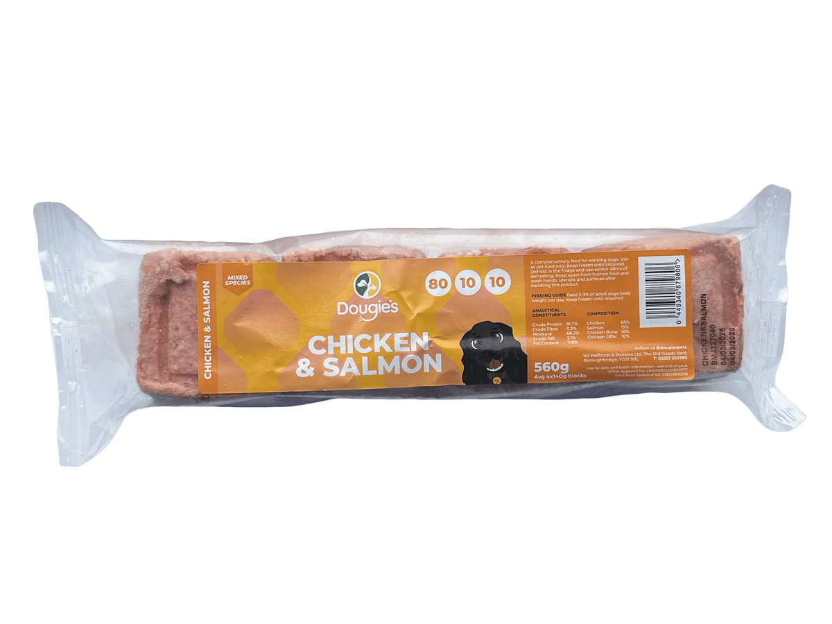 Dougies Chicken & Salmon 80:10:10 Raw Dog Food 560g ❄ Raw Dog Food Dougies