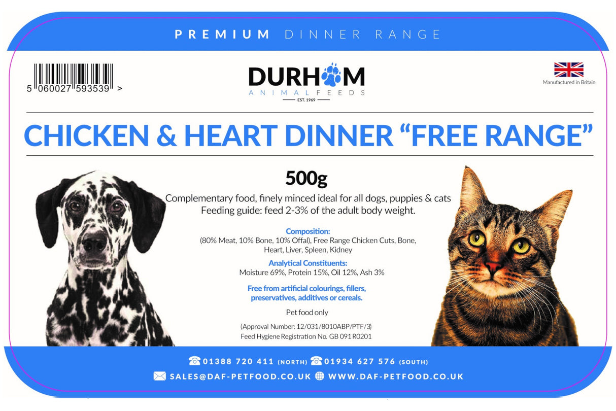 DAF - Chicken & Heart Free Range Dinner 500g Durham Animal Feeds