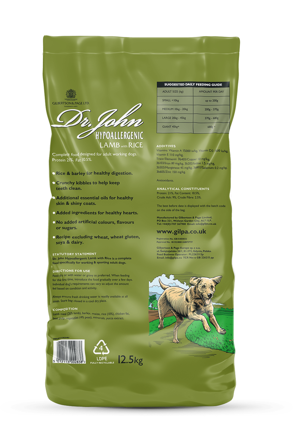 Dr John Hypoallergenic Lamb & Rice Dry Dog Food 12.5kg Dry Dog Food Dr John