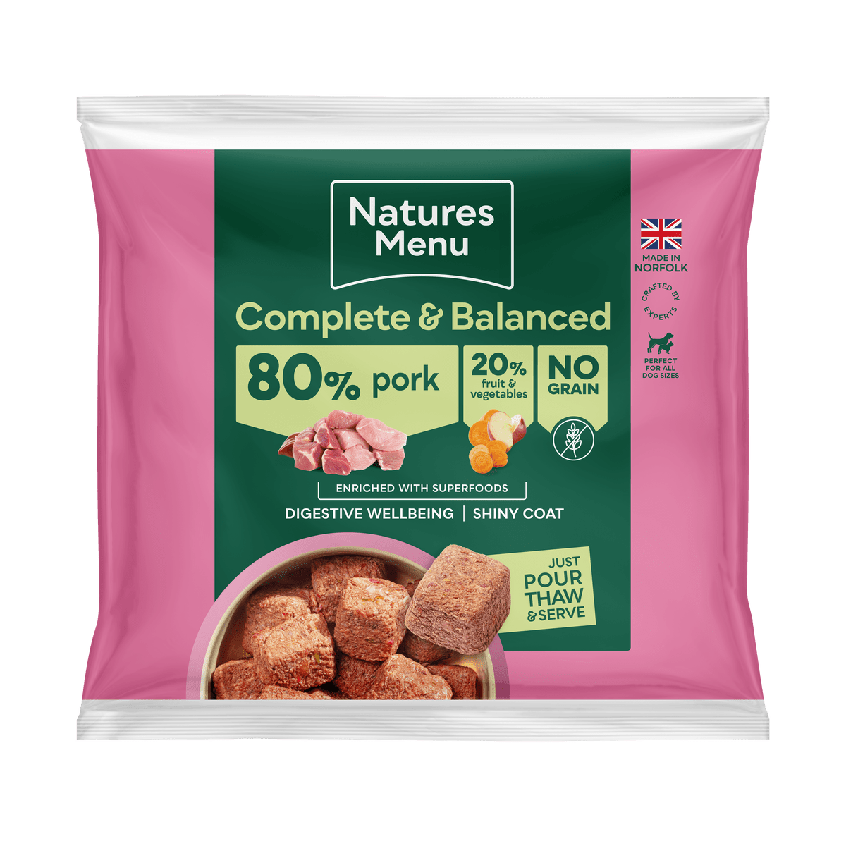 Natures Menu 80/20 Pork Raw Dog Food Nuggets 1kg Raw Dog Food Natures Menu