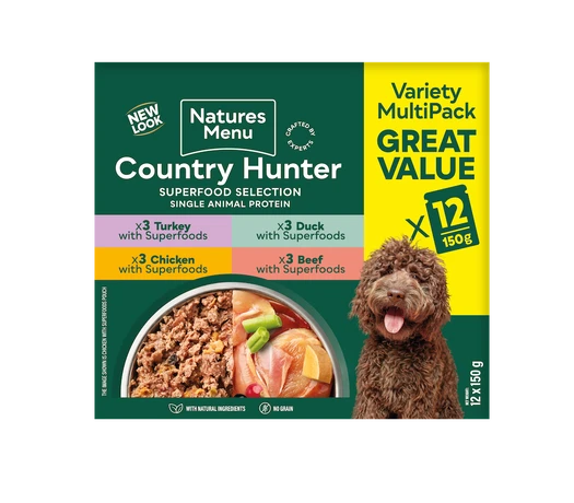 Natures Menu Country Hunter Dog Pouches Superfood Selection 12x150g Wet Dog Food Natures Menu