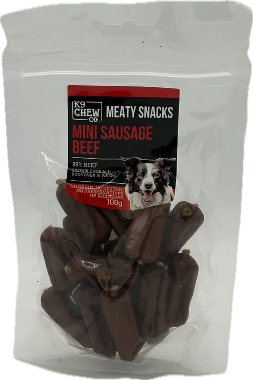 K9 Chew Co Meaty Snacks Mini Sausage Beef 100g K9 Chew