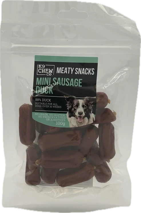 K9 Chew Co Meaty Snacks Mini Sausage Duck 100g K9 Chew