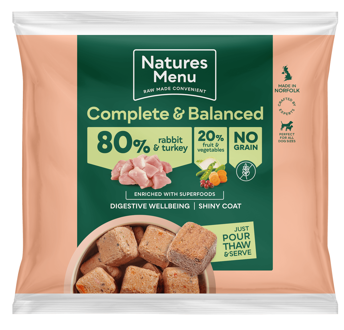 Natures Menu 80/20 Rabbit & Turkey Raw Dog Food Nuggets 1kg Raw Dog Food Natures Menu