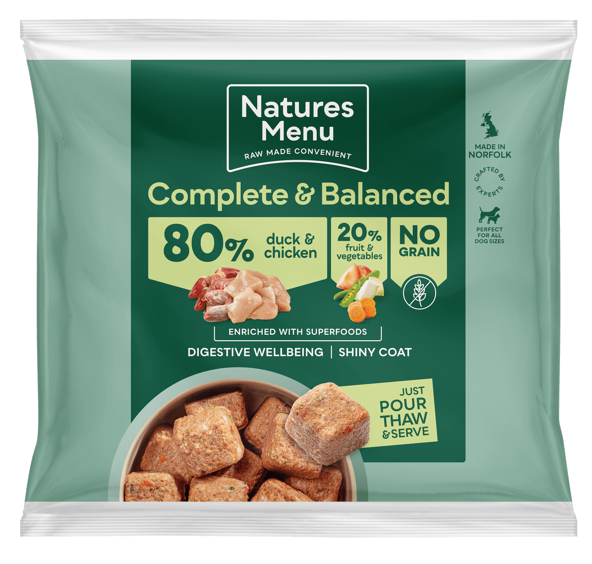 Natures Menu 80/20 Duck & Chicken Raw Dog Food Nuggets 1kg Raw Dog Food Natures Menu