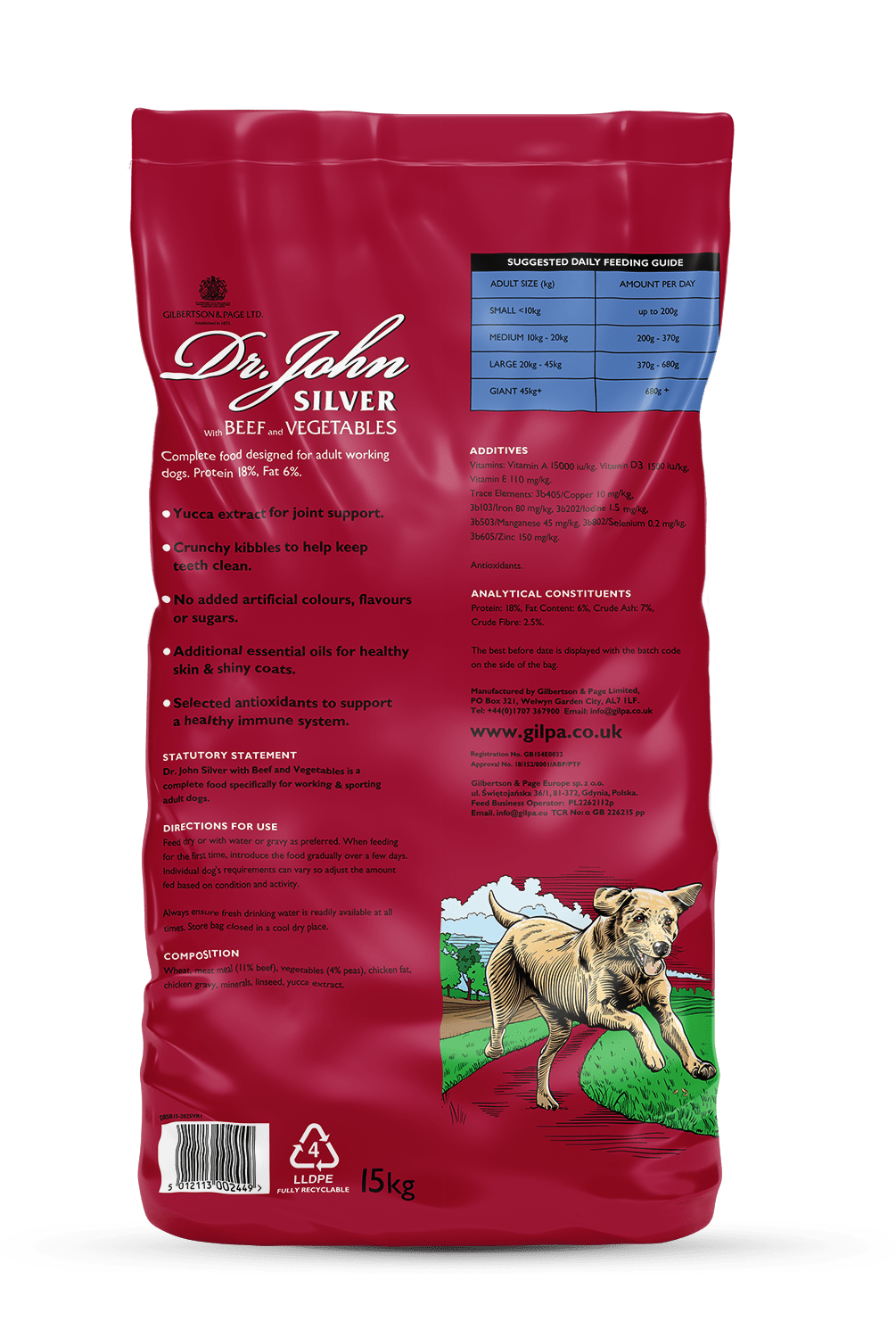 Dr John Silver Beef & Vegetables Dry Dog Food 15kg Dry Dog Food Dr John
