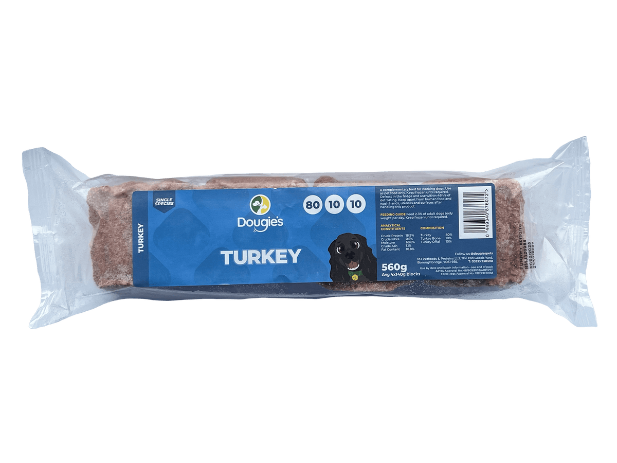 Dougies Turkey 80:10:10 Raw Dog Food 560g ❄ Raw Dog Food Dougies