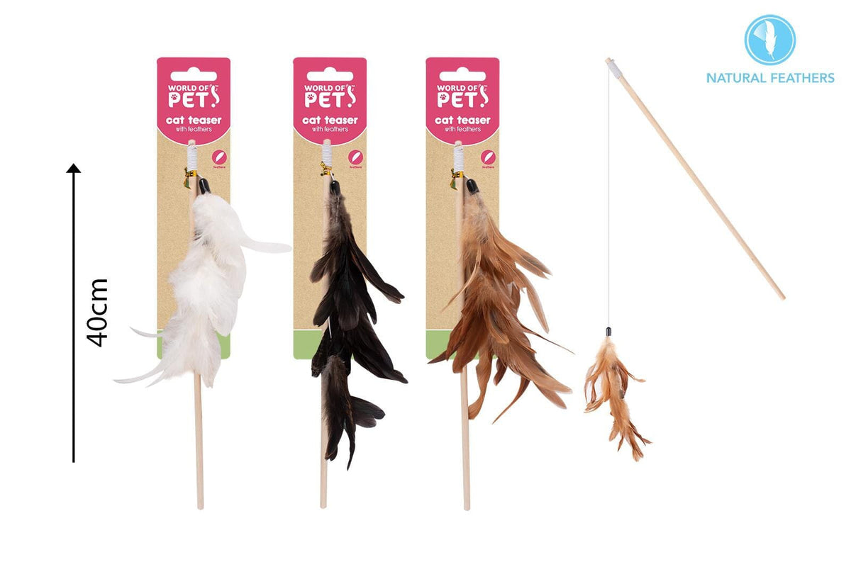 World of Pets Natural Feather Cat Teaser Wand, Assorted Cat Toys World of Pets