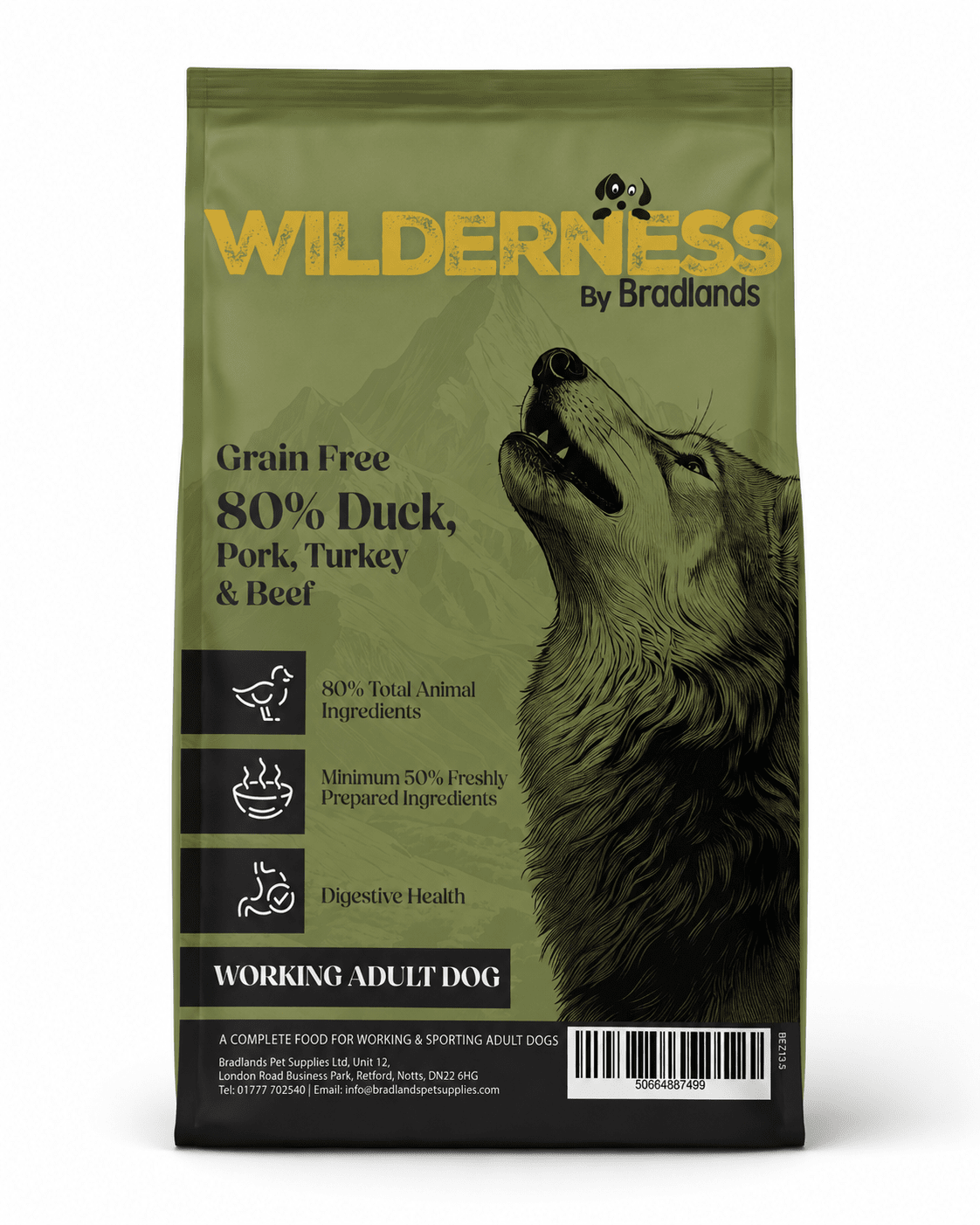 Bradlands Wilderness 80% Duck, Pork, Turkey & Beef Grain Free Dog Food 2kg Bradlands