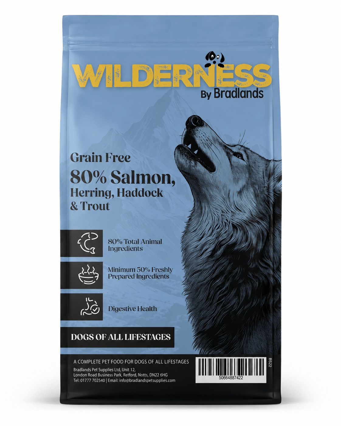 Bradlands Wilderness 80 Salmon, Herring, Haddock & Trout Dog Food 2kg Bradlands