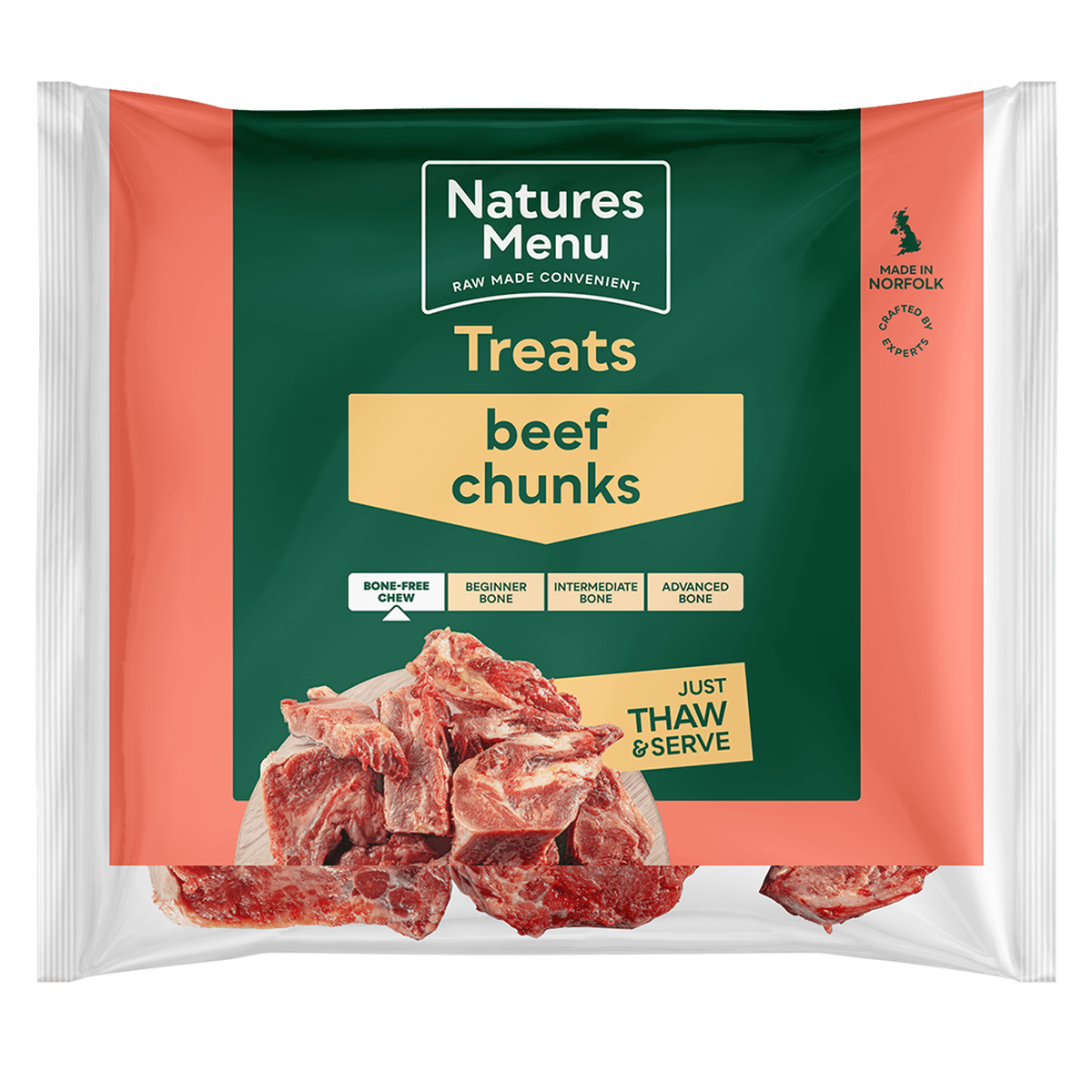 Natures Menu Frozen Beef Chunks for Dogs 1kg Raw Dog Food Natures Menu