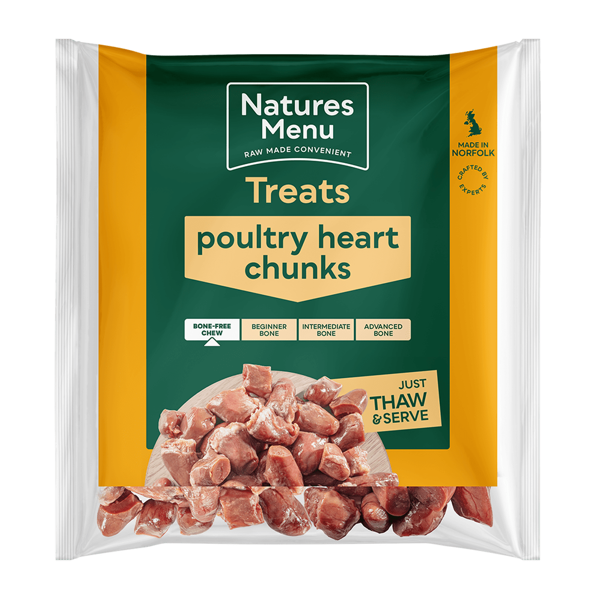 Natures Menu Frozen Poultry Heart Chunks for Dogs 1kg Raw Dog Food Natures Menu