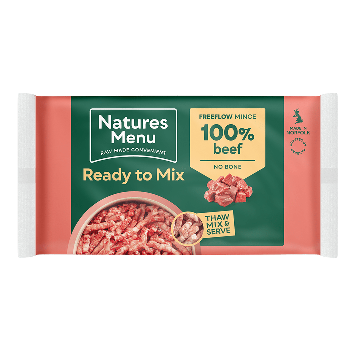 Natures Menu Beef Raw Dog Food Freeflow Mince 2kg Raw Dog Food Natures Menu