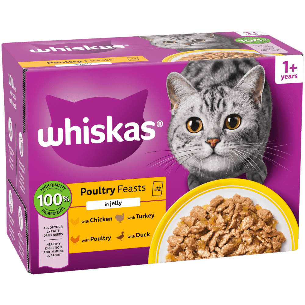 Whiskas 1+ Poultry Feasts in Jelly 12 x 85g Wet Cat Food Whiskas
