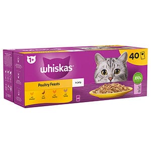 Whiskas Wet 1+ Adult Cat Food Poultry Feasts in Jelly 40x85g Pouches Wet Cat Food Whiskas