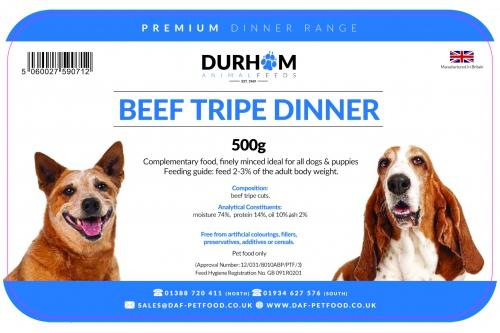 DAF Beef & Tripe Premium Dinner 500g Raw Dog Food Durham Animal Feeds