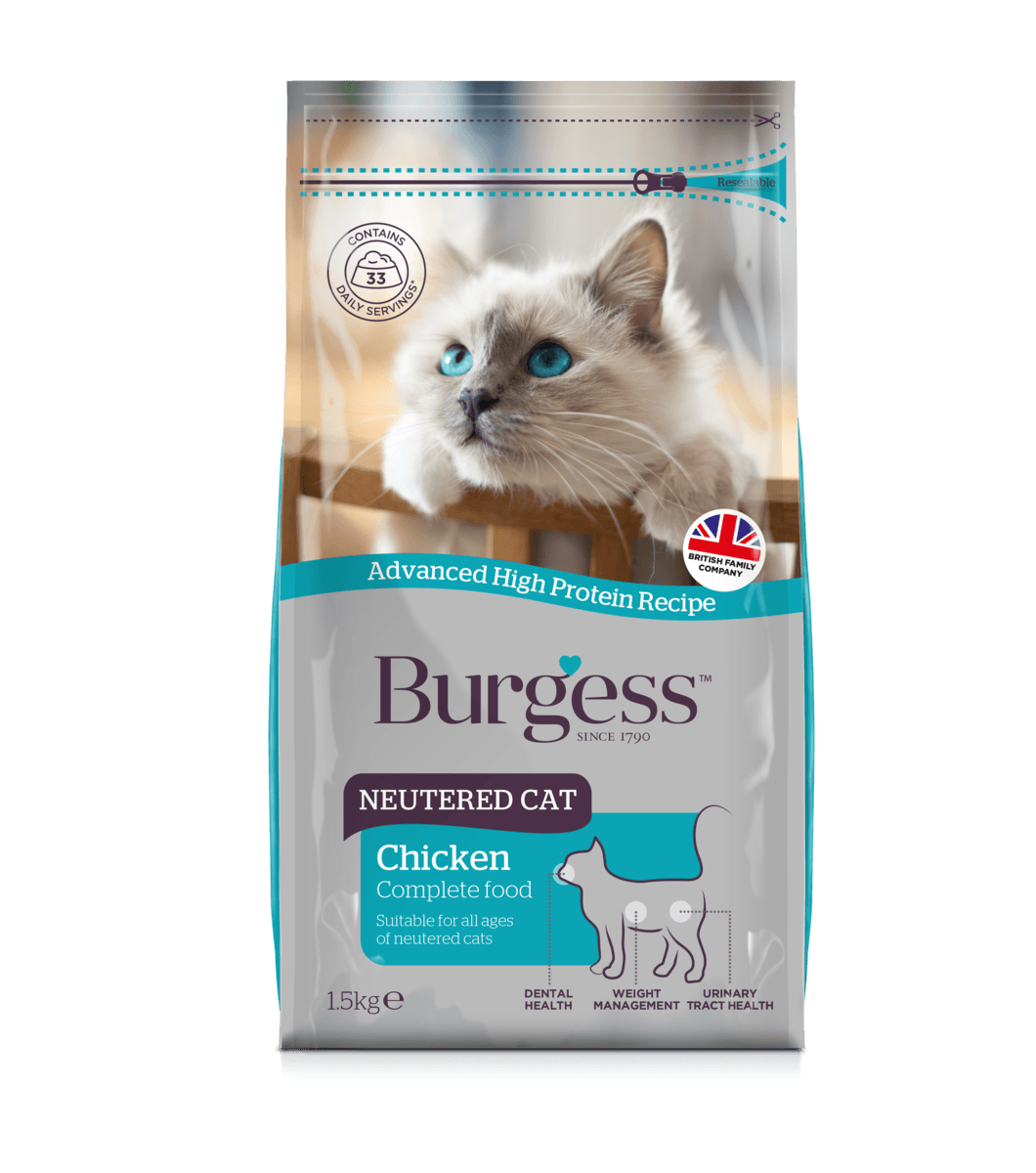 Burgess Neutered Cat Chicken 1.5kg Dry Cat Food Burgess
