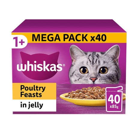 Whiskas Wet 1+ Adult Cat Food Poultry Feasts in Jelly 40x85g Pouches Wet Cat Food Whiskas 