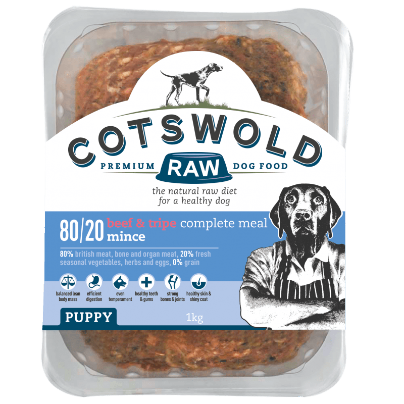 Cotswold RAW Puppy Beef & Tripe Mince 1kg | 80/20 Complete Raw Puppy Food ❄ Frozen Raw Dog Food Cotswold Raw 