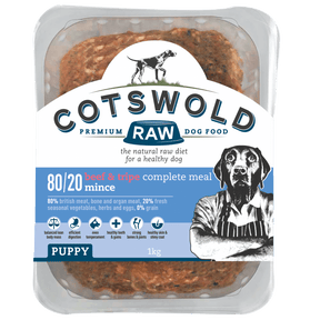 Cotswold RAW Puppy Beef & Tripe Mince 1kg | 80/20 Complete Raw Puppy Food ❄ Frozen Raw Dog Food Cotswold Raw 