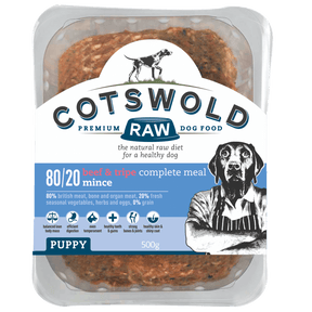 Cotswold RAW Puppy Beef & Tripe Mince 500g | 80/20 Complete Raw Puppy Food ❄ Frozen Raw Dog Food Cotswold Raw 