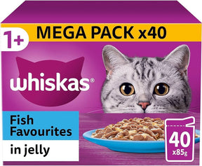 Whiskas Wet 1+ Adult Cat Food Fish Favourites in Jelly 40x85g Pouches Wet Cat Food Whiskas 