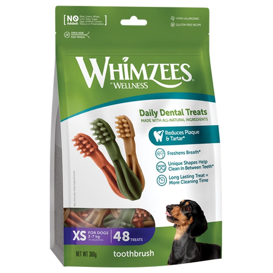 WHIMZEES Toothbrush Dental Dog Chews Extra Small 48 Pack Dog Treats Whimzee 