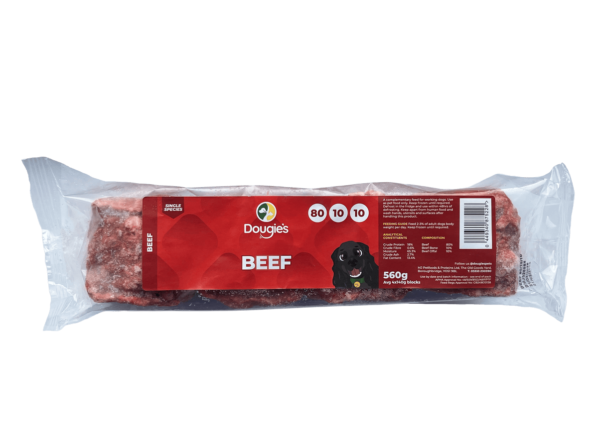 Dougies Beef 80:10:10 Raw Dog Food 560g ❄ Raw Dog Food Dougies 