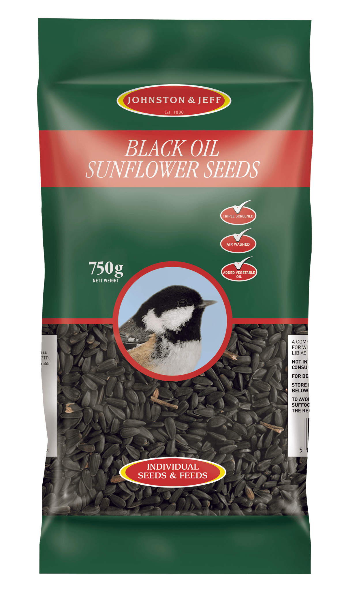 Johnston & Jeff Black Oil Sunflower Seeds 750g Wild Bird Food Johnston & Jeff 