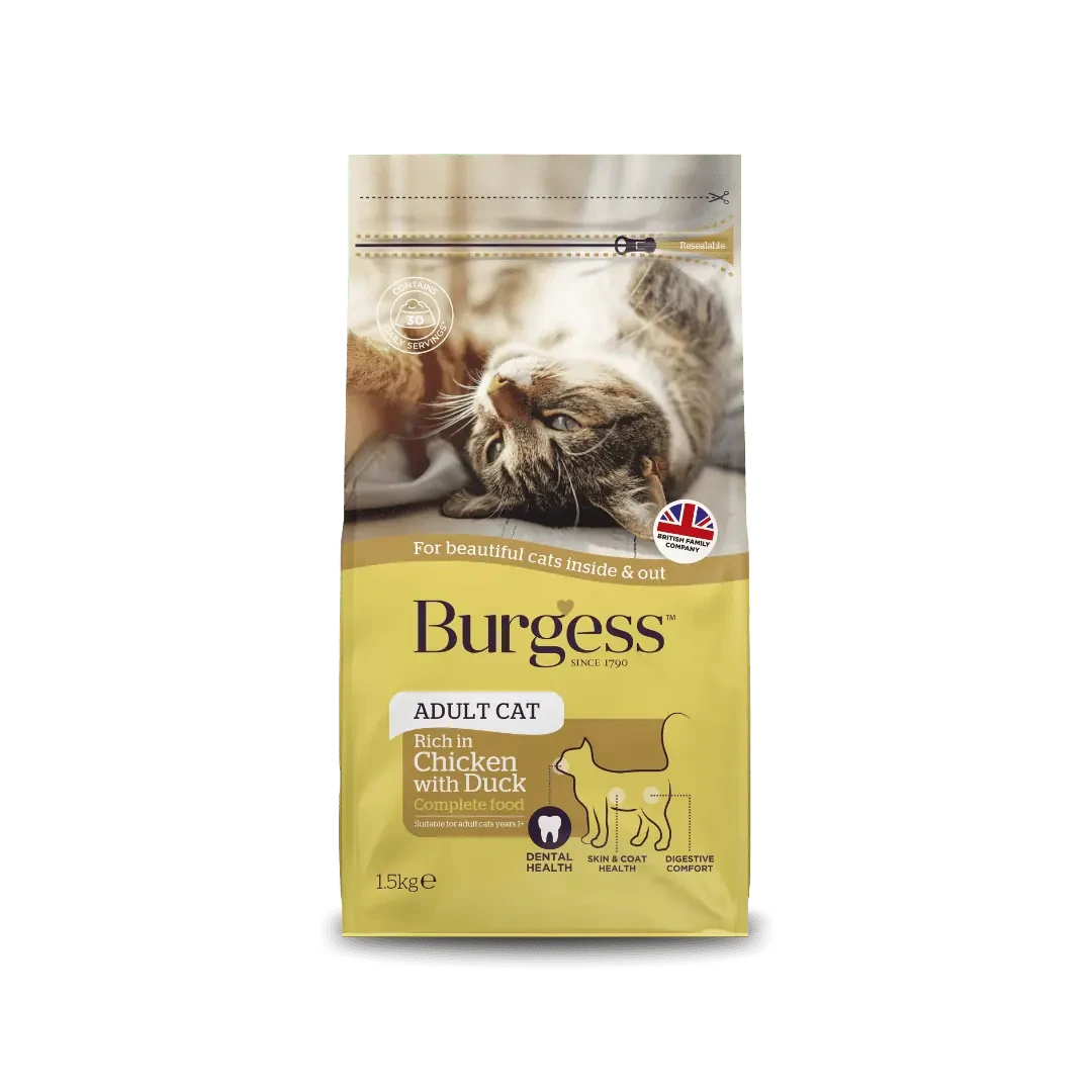 Burgess Chicken with Duck Adult Dry Cat Food 1.5kg Dry Cat Food Burgess 