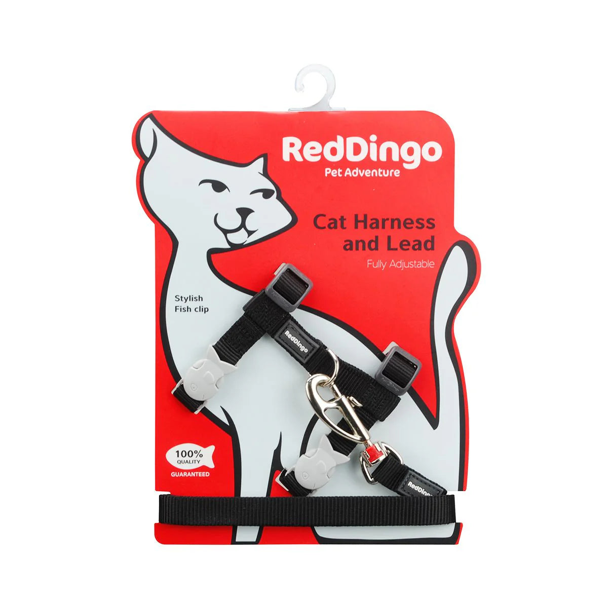 Red Dingo Classic Black cat harness and matching lead set in packaging