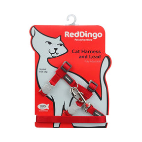 Red Dingo Classic Red cat harness and matching lead set in packaging