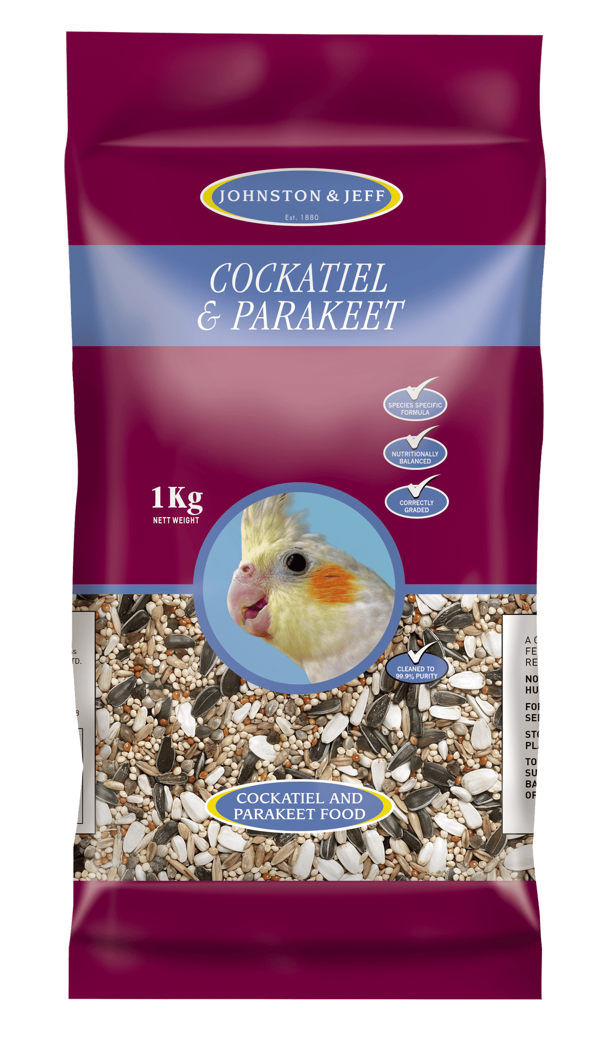 Johnston & Jeff Cockatiel & Big Parakeet Seed Mix 1kg Bird Food Johnston & Jeff 