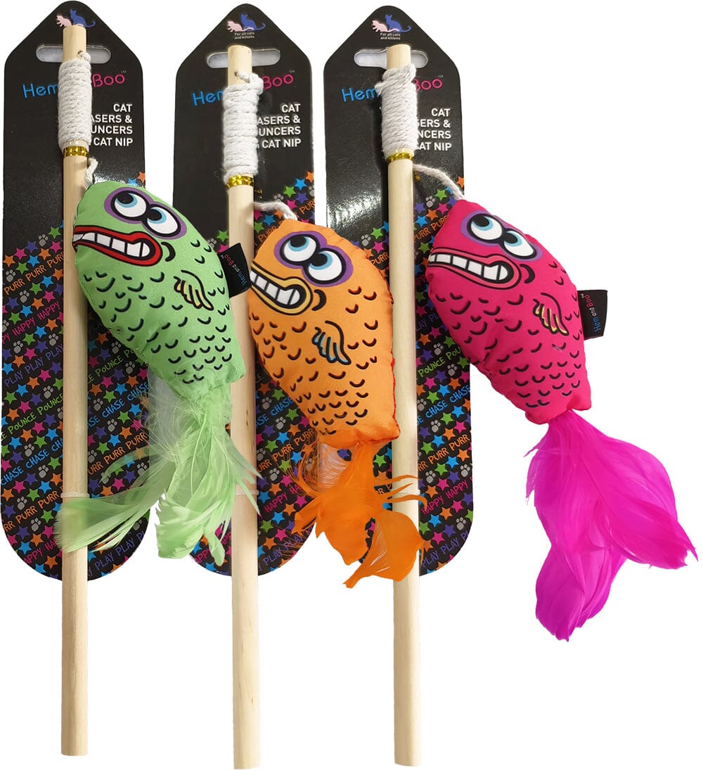 Hem & Boo Fish & Feather Cat Teaser with Wooden Wand 30cm Cat Toys Hem & Boo 