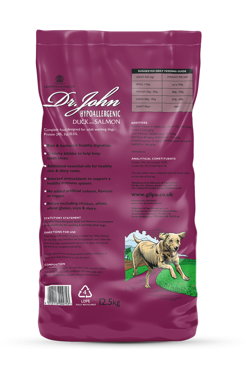 Dr John Hypoallergenic Duck & Salmon Dry Dog Food 12.5kg Dry Dog Food Dr John 