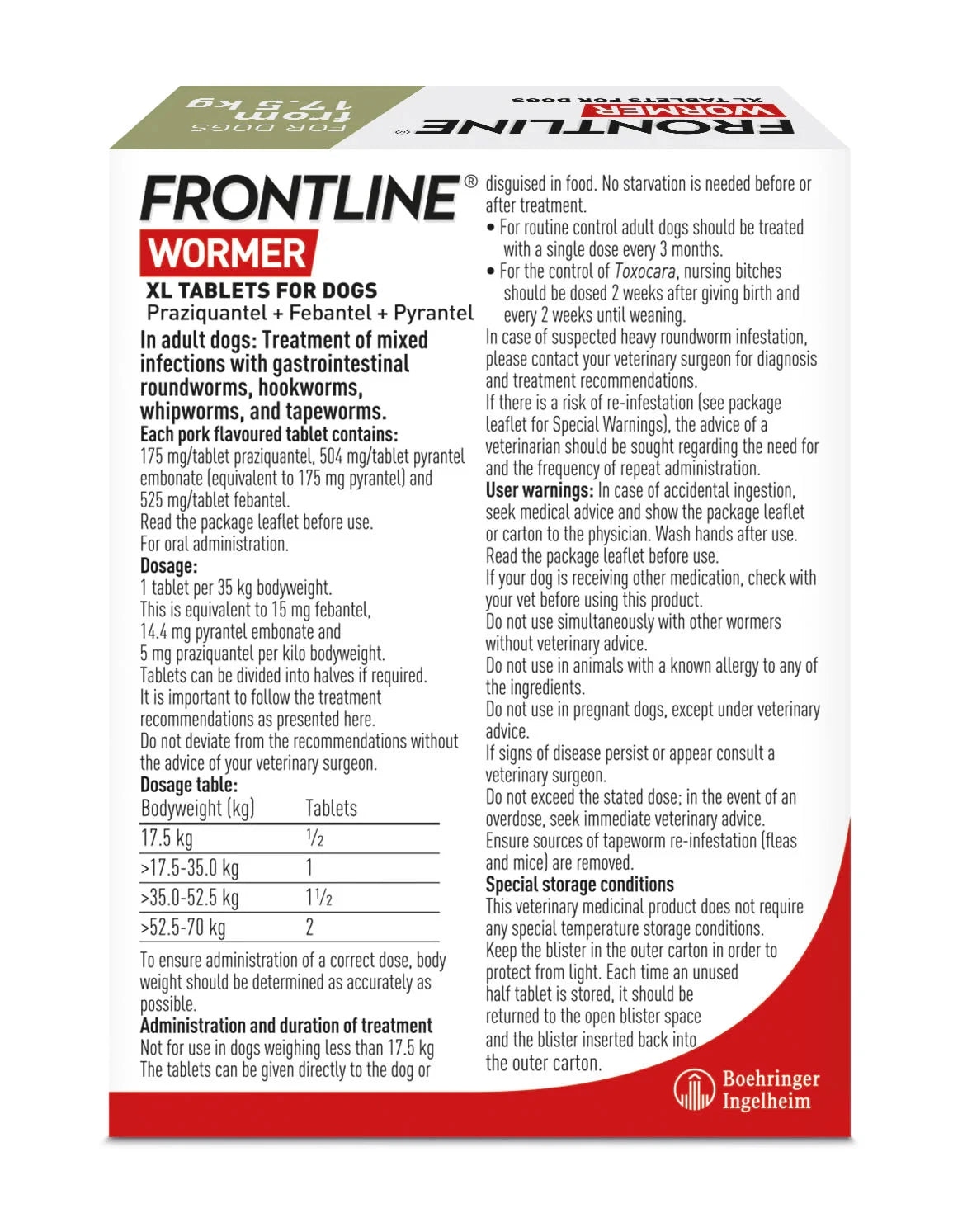 Frontline Wormer Dog 17.5kg - 70kg Frontline 