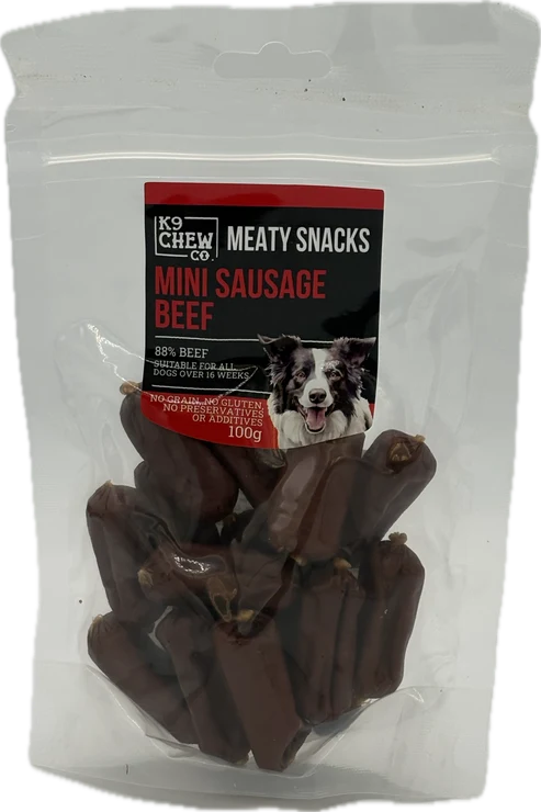 K9 Chew Co Meaty Snacks Mini Sausage Beef 100g