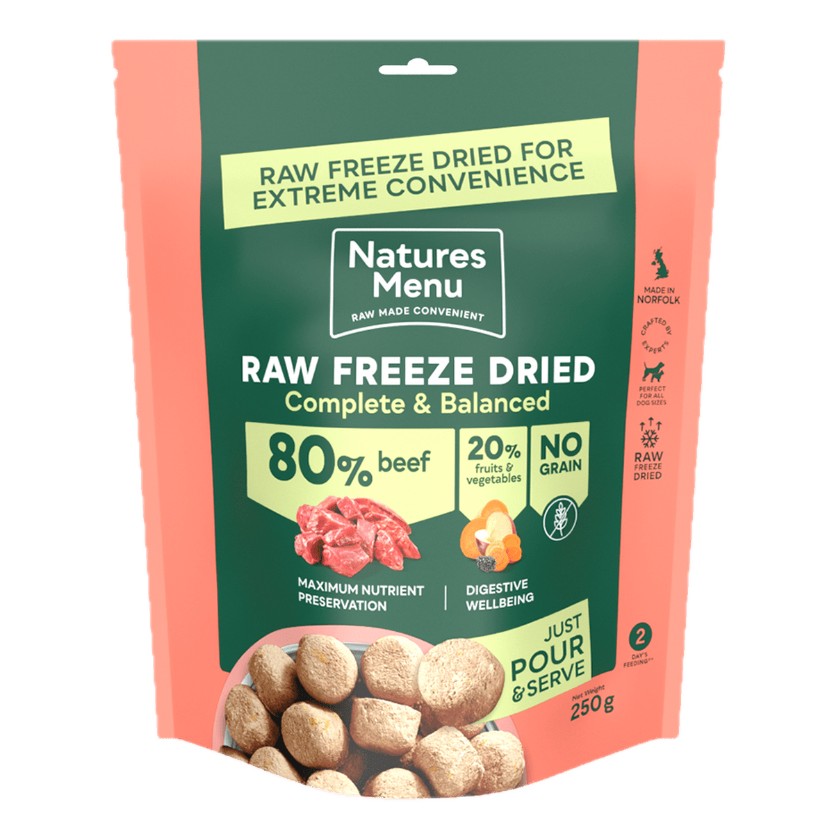 Natures Menu Beef Freeze Dried Dog Food 250g Dry Dog Food Natures Menu 