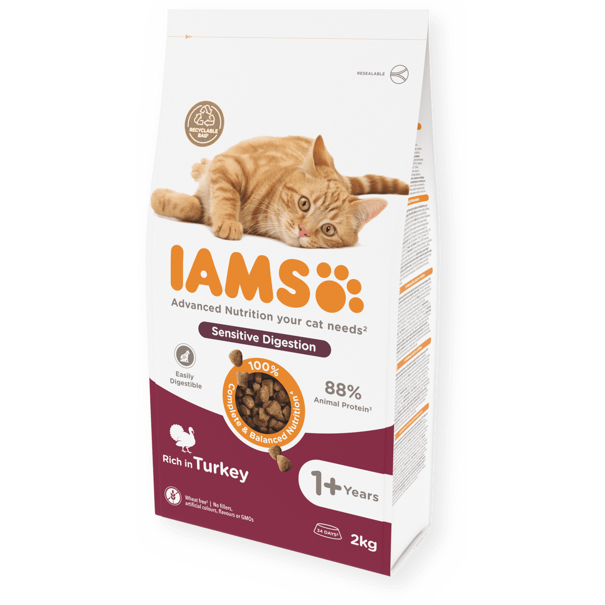 IAMS Sensitive Digestion Turkey Dry Cat Food 2kg Dry Cat Food Iams 