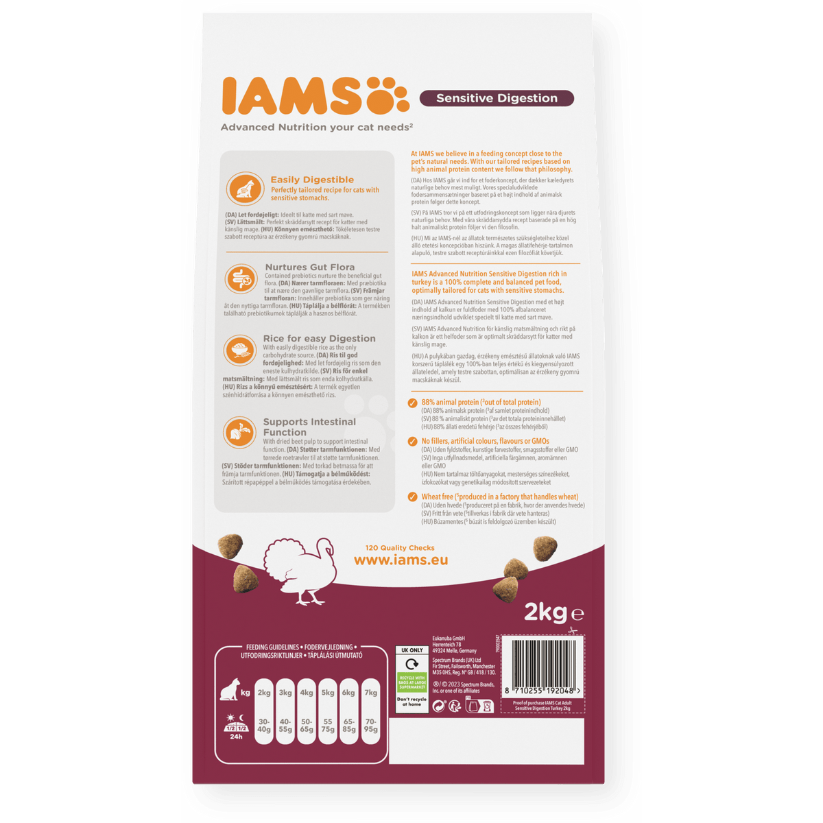 IAMS Sensitive Digestion Turkey Dry Cat Food 2kg Dry Cat Food Iams 