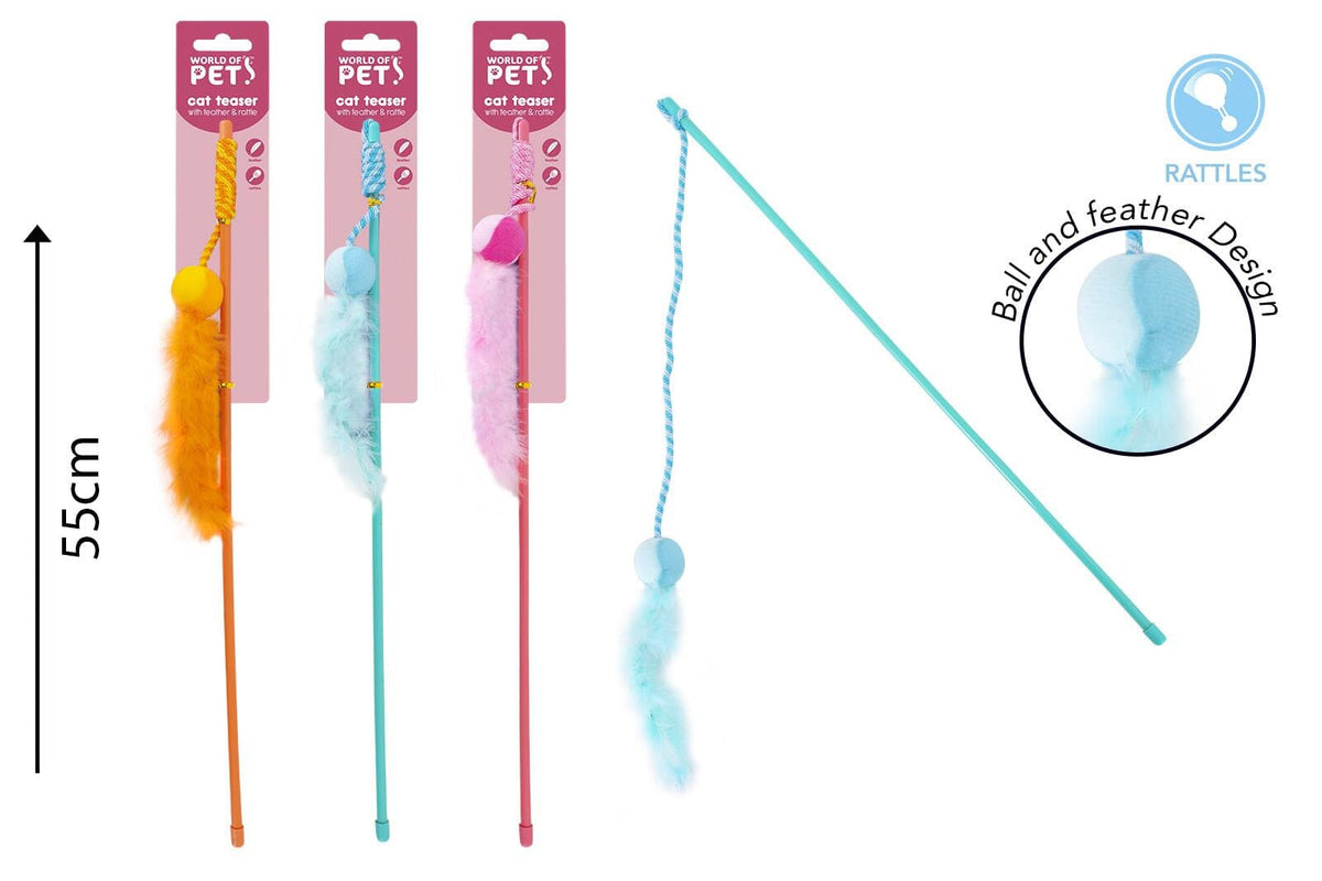 World of Pets Plush Cat Teaser Wand 55cm, Assorted Cat Toys World of Pets 