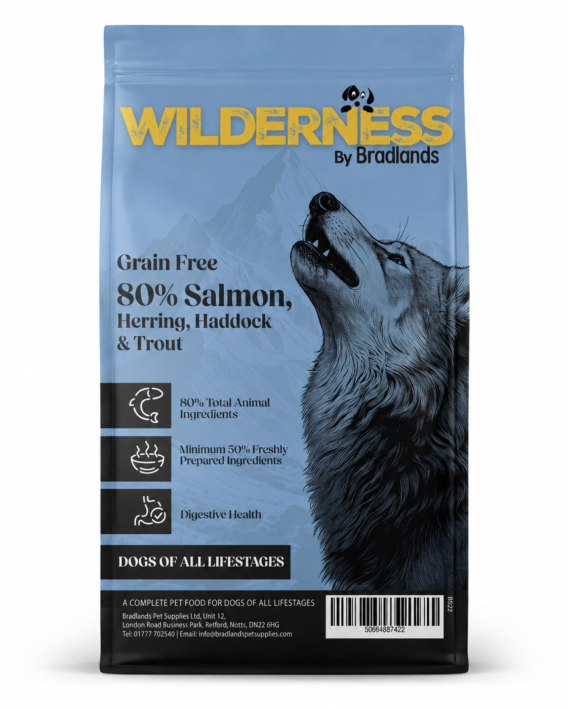 Bradlands Wilderness 80 Salmon, Herring, Haddock & Trout Dog Food 2kg