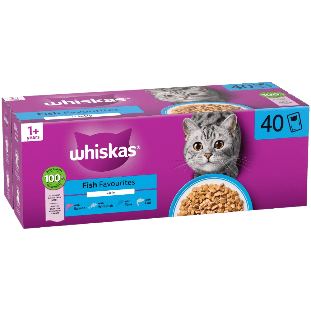 Whiskas Wet 1+ Adult Cat Food Fish Favourites in Jelly 40x85g Pouches Wet Cat Food Whiskas 