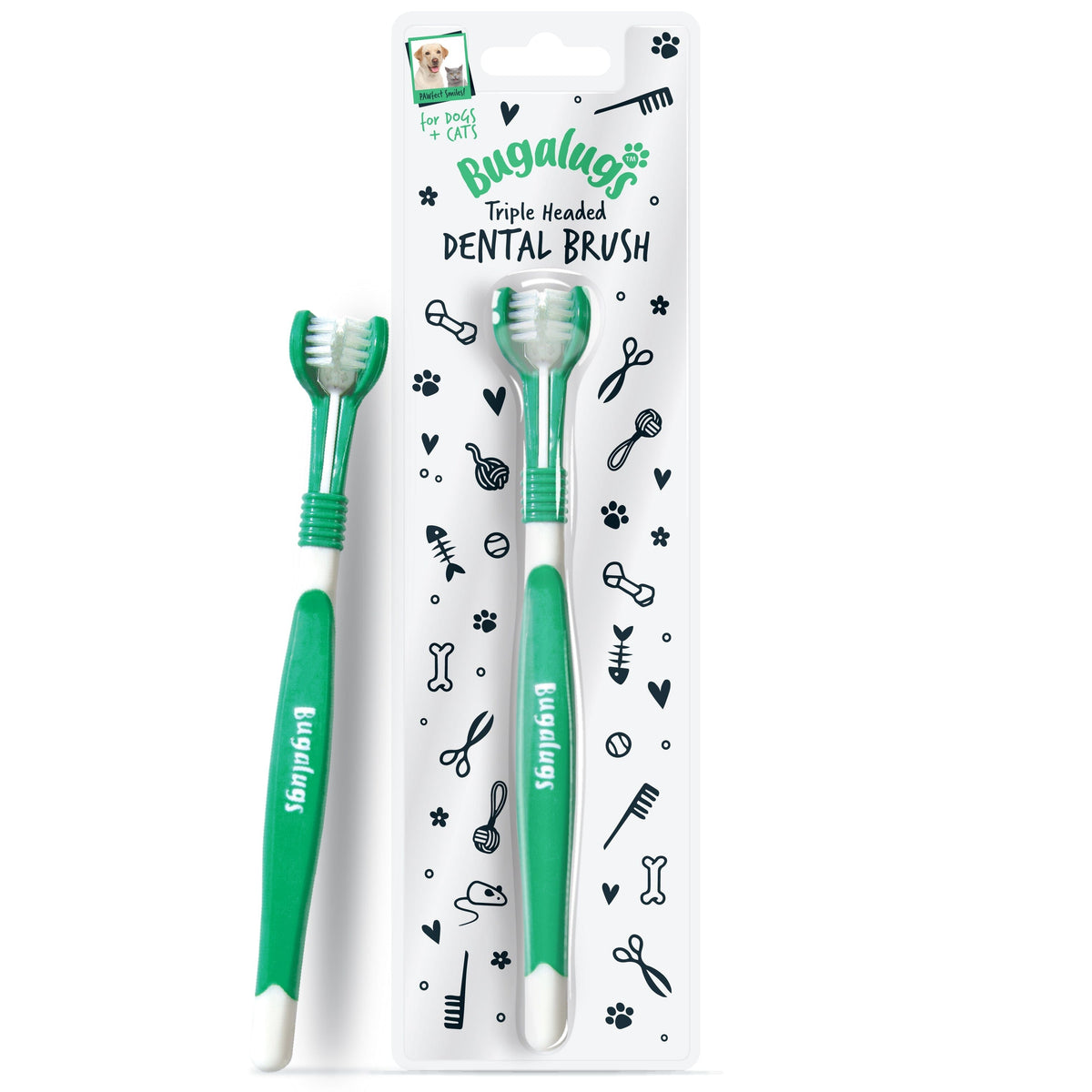 Bugalugs Triple Head Toothbrush Single Dog Healthcare Bugalugs 