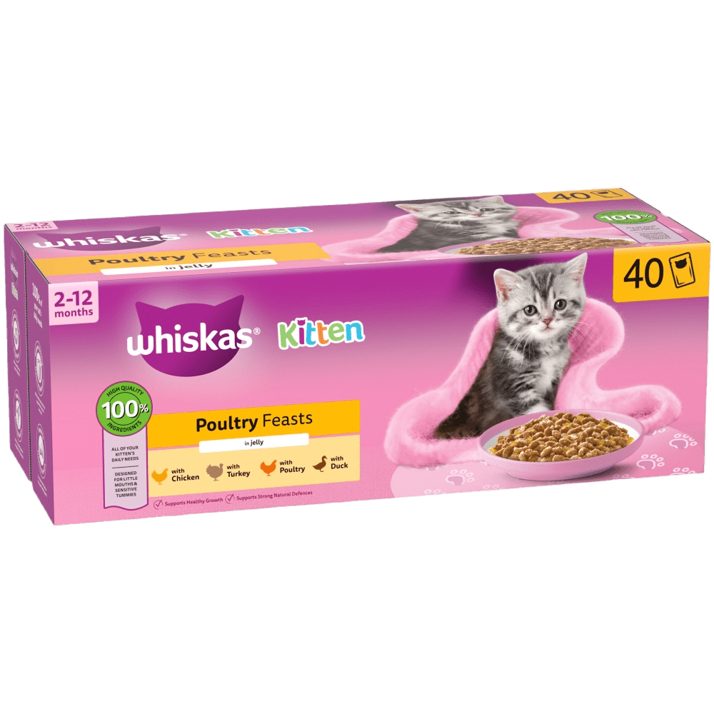 WHISKAS Kitten Poultry Feasts in Jelly 40 x 85g Wet Cat Food Whiskas 