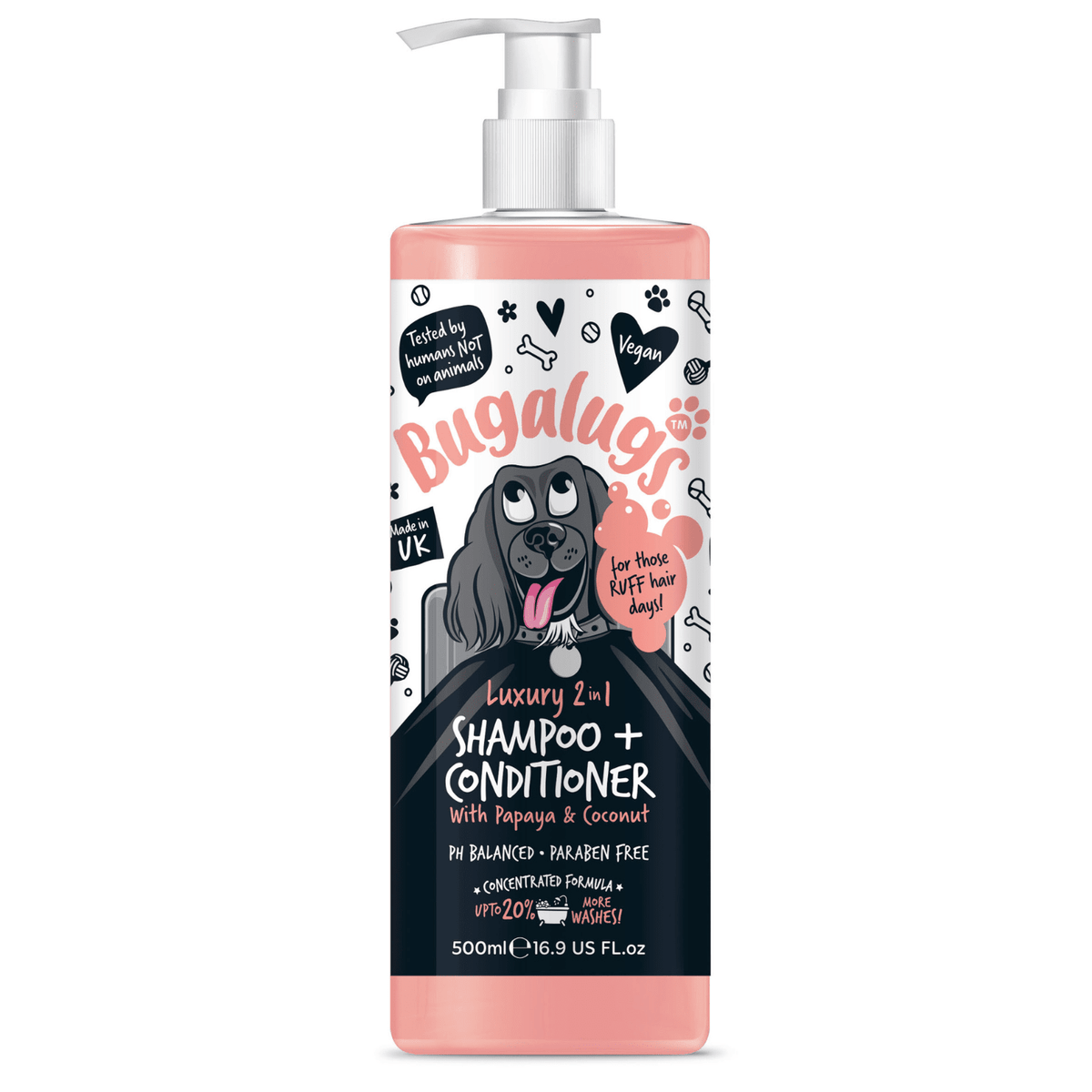 Bugalugs Papaya & Coconut 2-in-1 Dog Shampoo 500ml Dog Grooming Bugalugs 