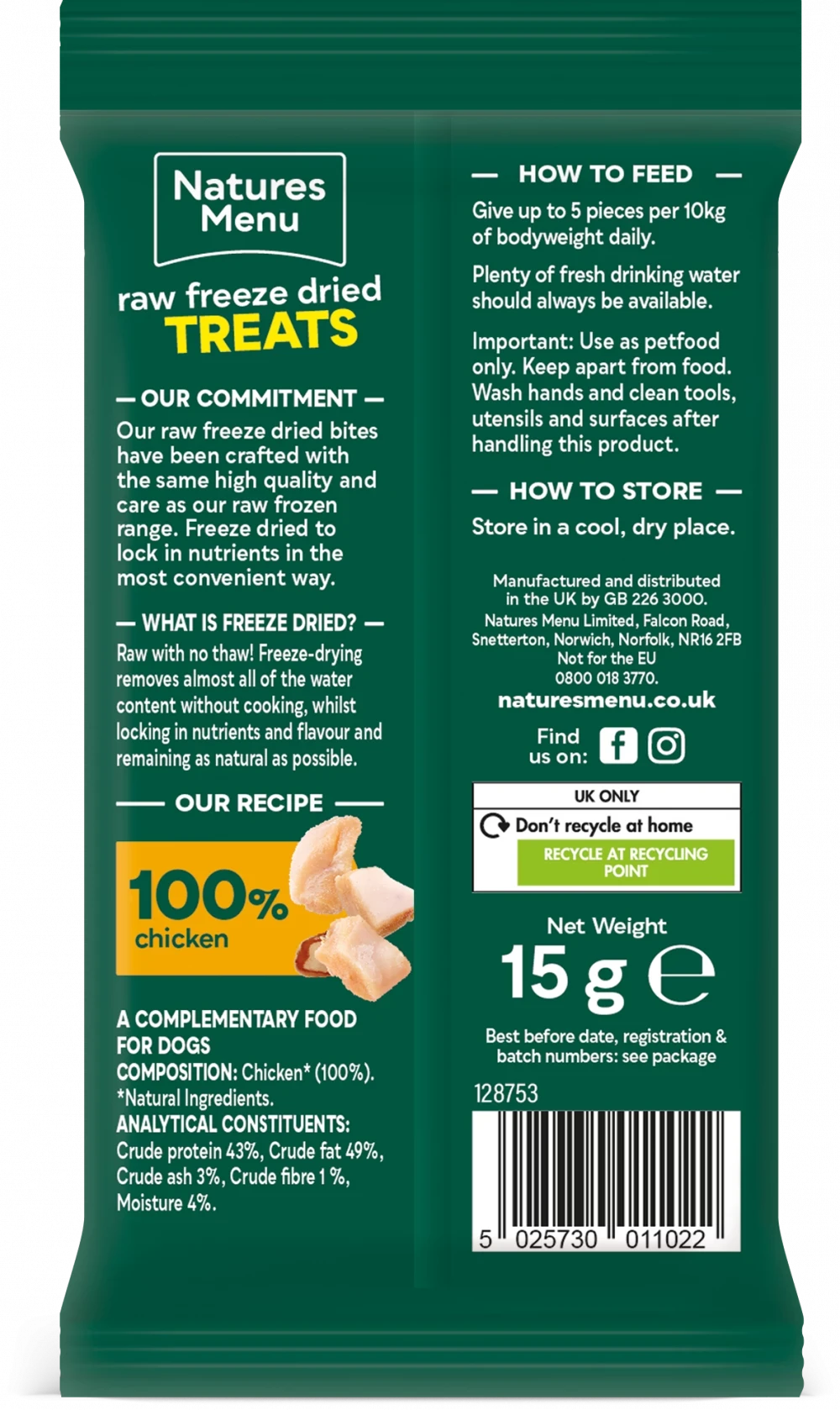 Natures Menu Freeze Dried Bites Chicken 15g Natures Menu 