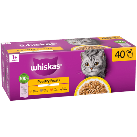 Whiskas Wet 1+ Adult Cat Food Poultry Feasts in Jelly 40x85g Pouches Wet Cat Food Whiskas 
